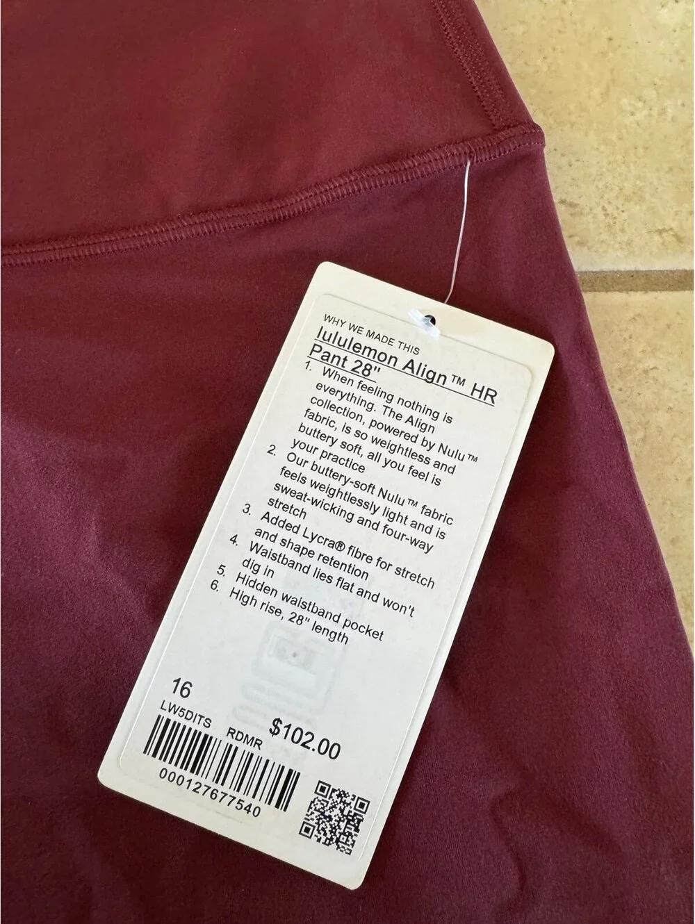 Lululemon Align High Rise 28” Red Merlot Size 16 NWT